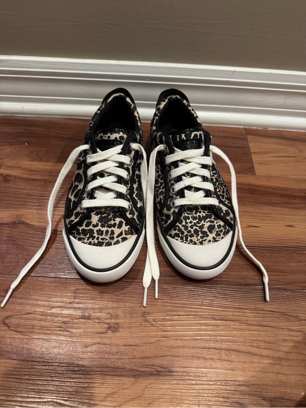 Coach Leopard Print Low-Top Sneakers in Black and Cream
